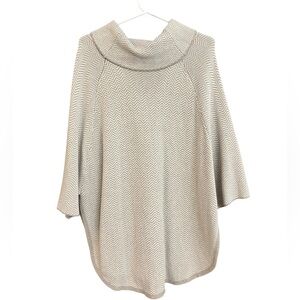Loft Chevron Knit Poncho Sweater Beige Grey‎ Greige White Size XS/S